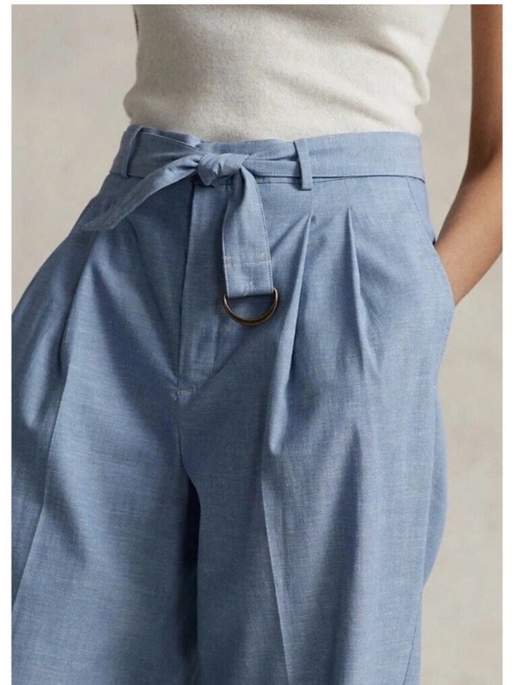 ‼️Flaw‼️ POLO RALPH LAUREN Cotton Chambray Wide Leg High Rise Trouser Pant |  12